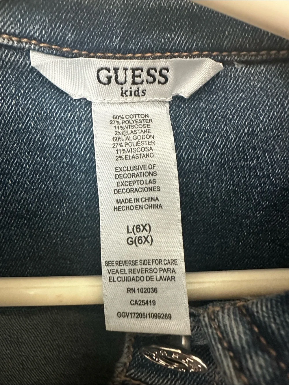 GUESS Kids Dark Blue Denim Vest with Rhinestone Logo